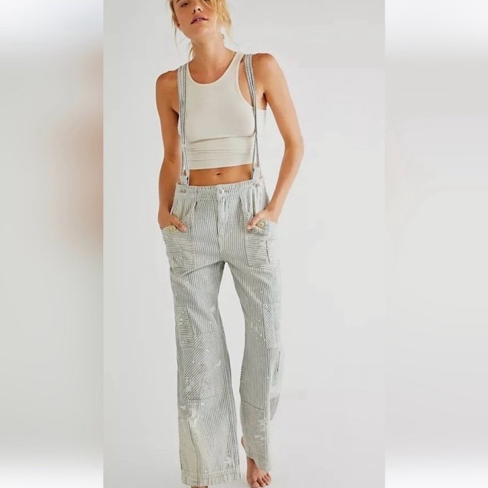 Free People always and forever railroad striped suspender jeans